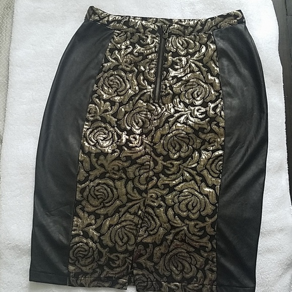 Black & gold floral baroque pencil skirt size 6-8 - Picture 4 of 6